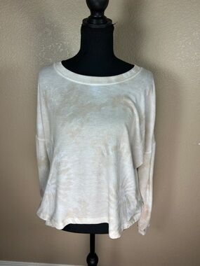 Roxy Tie-Dye Long Sleeve Pullover Cream Tan Size Large